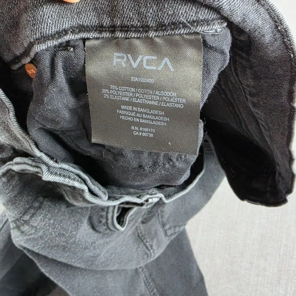 RVCA Mens Jeans 38 Black Denim Pants Slim Straight Stretch Skate Grunge 2000s